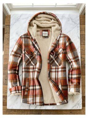 Women's Sherpa Lined Plaid Flannel Jacket Full Zip Hooded